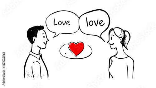 Two people sharing love with a red heart symbol couple romance