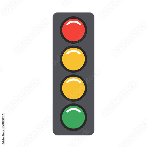 A vibrant, cartoon-style vertical traffic light with red, yellow, and green signals, ready to regulate the flow of urban or city street traffic.