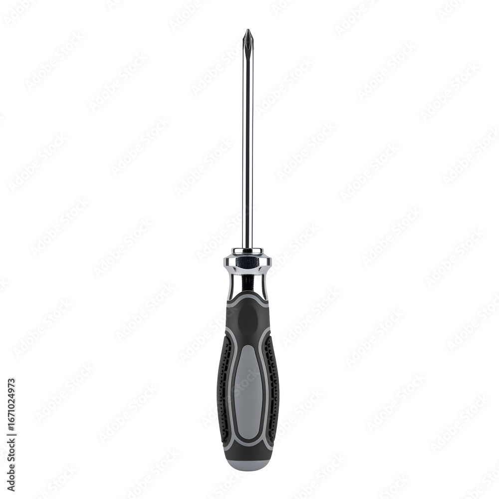 Obraz premium Phillips Head Screwdriver Stands Vertically Against Transparent Background in Studio Shot