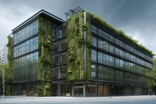 Modern eco-friendly office building with vertical garden