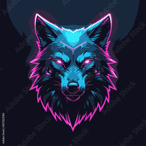 wolf head vector as neon logo