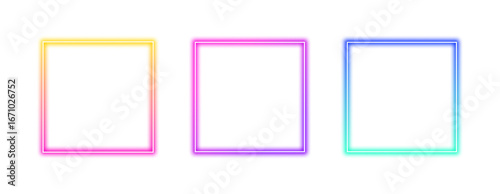 Collection of colorful gradient glowing square frames with transparent background