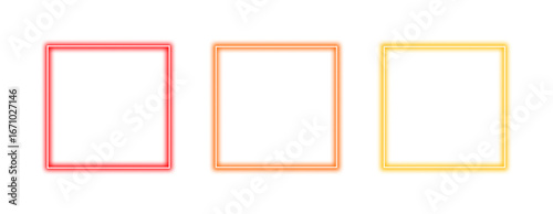 Collection of colorful neon glowing square frames