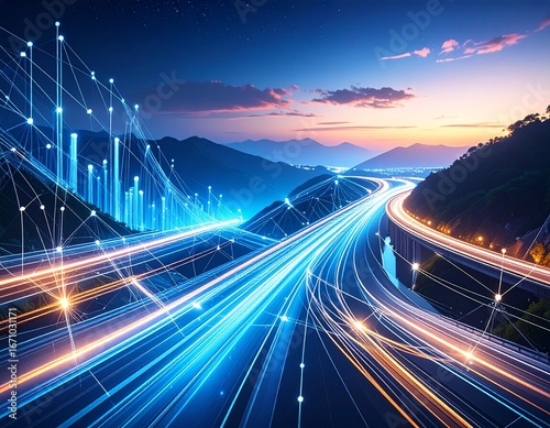 traffic on highway at night