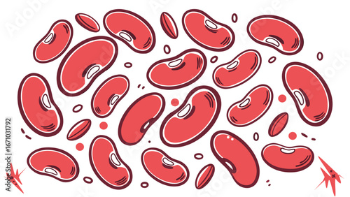 Artistic Illustration of Kidney Beans: A captivating illustration of vibrant kidney beans, showcasing their distinct shape and rich color, perfect for culinary or health-related projects.