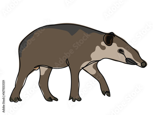 A tapir in a continuous line pattern on a white background.