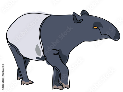 A tapir in a continuous line pattern on a white background.