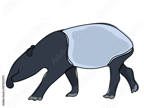 A tapir in a continuous line pattern on a white background.