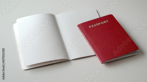 Blank Notebook & Red Passport Mockup