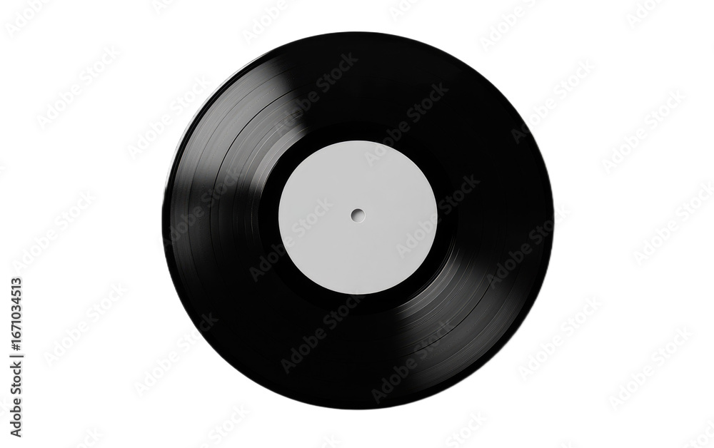 Obraz premium Classic black vinyl record with blank white label isolated on white background