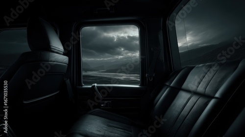 Luxury SUV Interior: Dark, Dramatic Backseat View