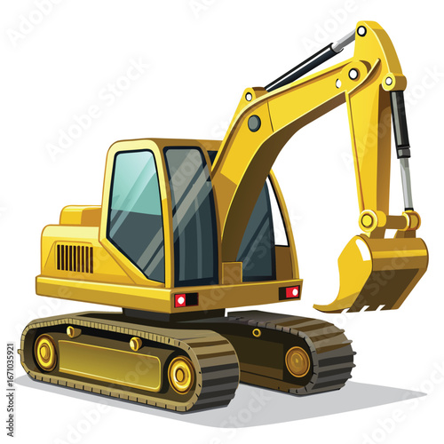 Shiny golden excavator machine construction equipment