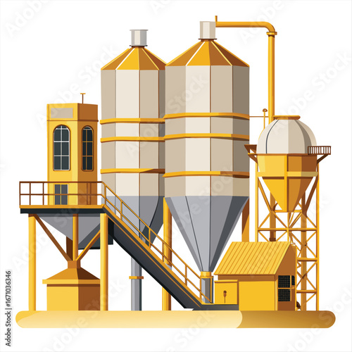 Industrial concrete batching plant with machinery and structure