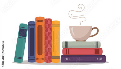 stacked books composition for World Book Day celebration vector art isolated on white background