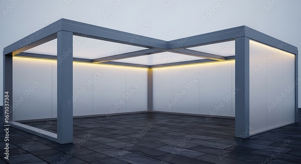 Fototapeta premium Modern Architectural Structure with Illuminated Interior.