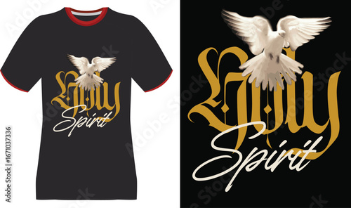 Holy Spirit Dove T-Shirt Design with Gothic Font and Script Text