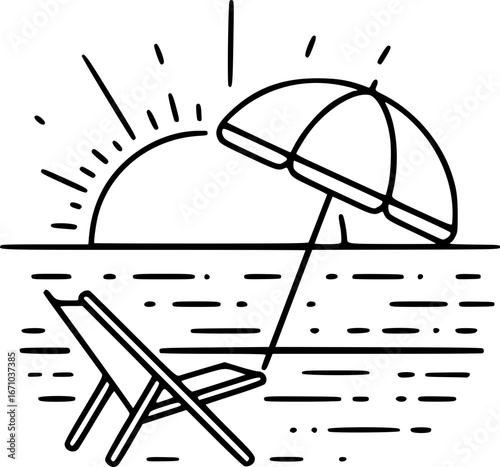 Beach and Umbrella Icon – Summer Vacation Symbol