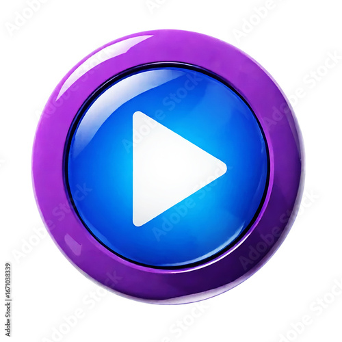 Glossy purple and blue play button icon isolated on transparent background