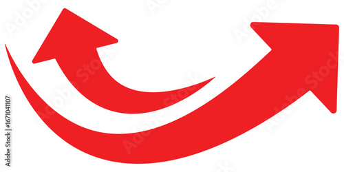 Red curve arrows icon. Red arrow curve direction vector. Curved arrow sign. Set of long green curve arrow icon vector. Arrow icon for your web site design, logo, app, UI. Green up. Eps 10. 