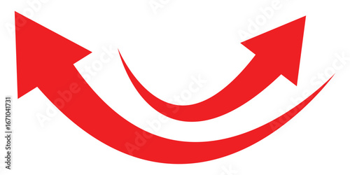 Red curve arrows icon. Red arrow curve direction vector. Curved arrow sign. Set of long green curve arrow icon vector. Arrow icon for your web site design, logo, app, UI. Green up. Eps 10. 