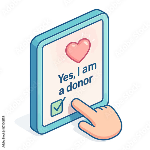 Hand Tapping "Yes, I Am a Donor" on a Screen