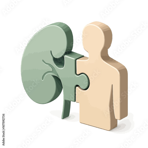 Kidney Transplant Puzzle Piece Fitting into a Human Body