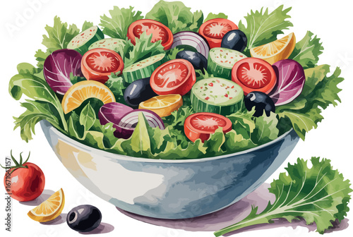  a large, inviting bowl filled with a vibrant garden salad, brimming with an array of fresh vegetables.