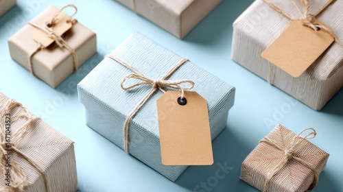 Wallpaper Mural Assorted wrapped gifts on a light blue surface Torontodigital.ca