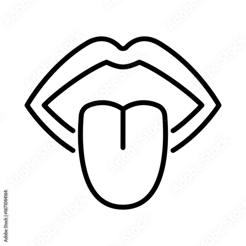 Medical icon of a tongue sticking out from the mouth, symbolizing oral examination, throat check, and tongue health. Represents medical diagnosis, speech therapy, and oral healthcare.