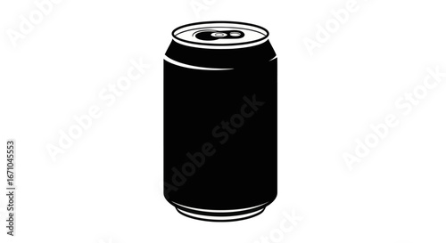Black silhouette of a generic aluminum beverage can, standing upright, with a pull-tab top, isolated on a white background.