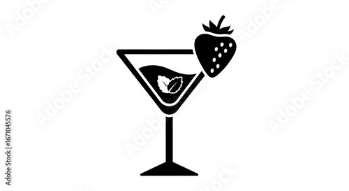 Black silhouette of a strawberry martini cocktail.