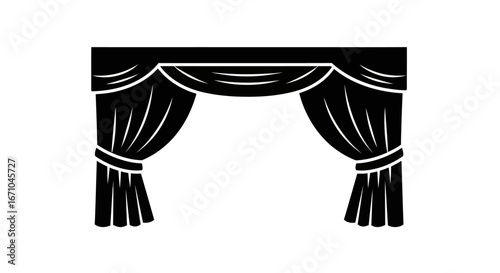 Stage curtains, theatrical drapes, classic design, black silhouette.