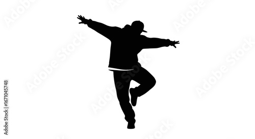 Silhouette of a person dancing breakdance style, dynamic pose, full body shot.