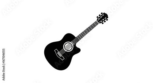 A black and white illustration of a six-string acoustic-electric guitar with a cutaway body, isolated on a white background.