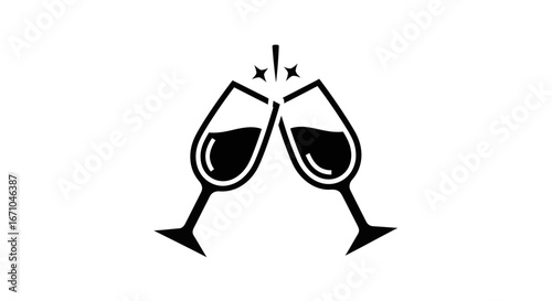 Two wine glasses toasting with sparkling effect, symbol of celebration and cheers.