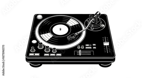 Illustration of a DJ Turntable and Mixer.