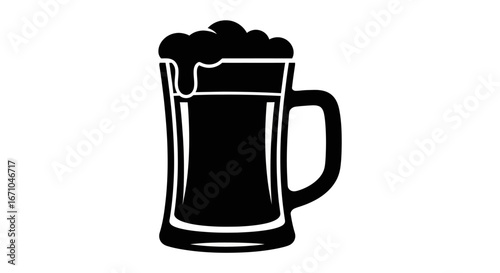 Silhouette of a full beer mug with a foamy head.