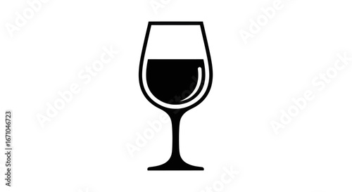 Simple black and white icon of a wine glass partially filled with dark liquid, representing a beverage or alcoholic drink.