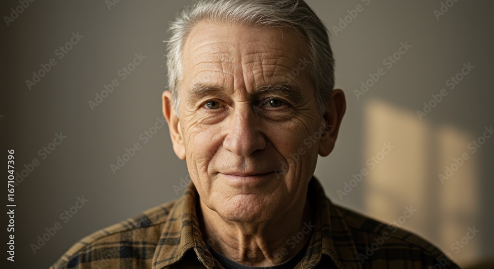 Fototapeta premium Close-up Portrait of Smiling Elderly Man with Gray Hair