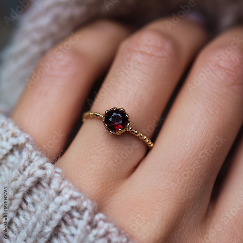 hand holding a ladybug garnet