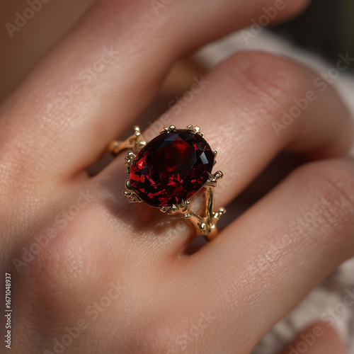 diamond ring on a hand garnet