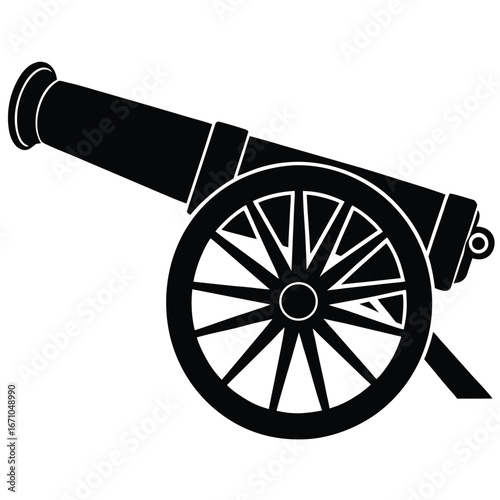 Black cannon with spoked wheel artillery weapon