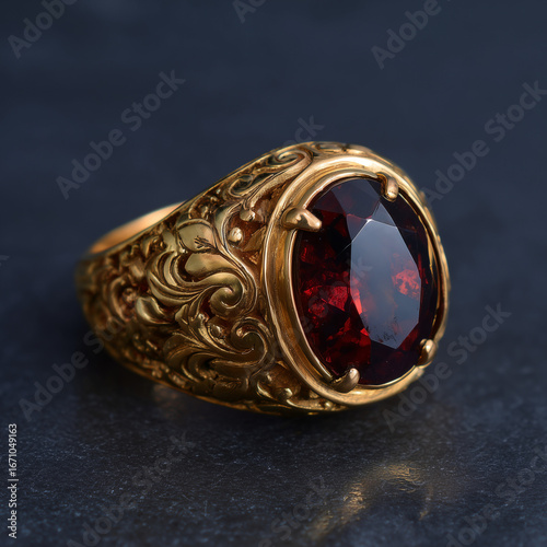 golden ring with diamonds garnet