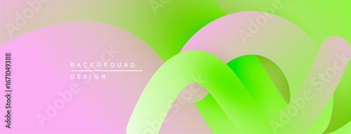 Abstract gradient shapes overlap. Soft pink, green hues create modern design. Minimalist aesthetic, smooth transitions present.