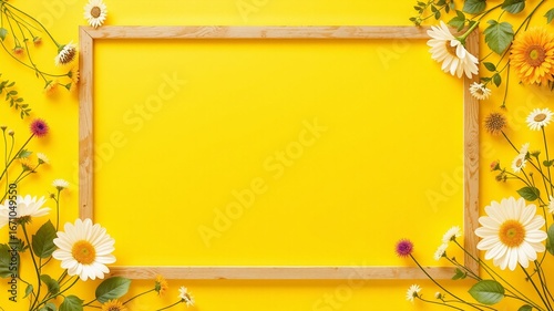 Yellow Background Mockup Frame for Summer Photos with Floral Element