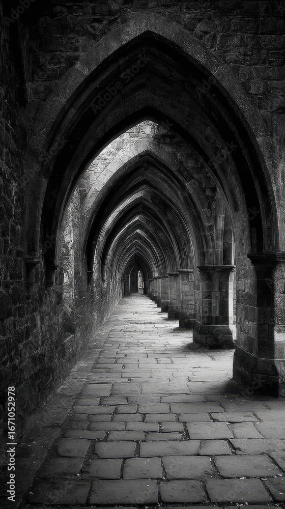 Obraz premium Black and white arched passageway