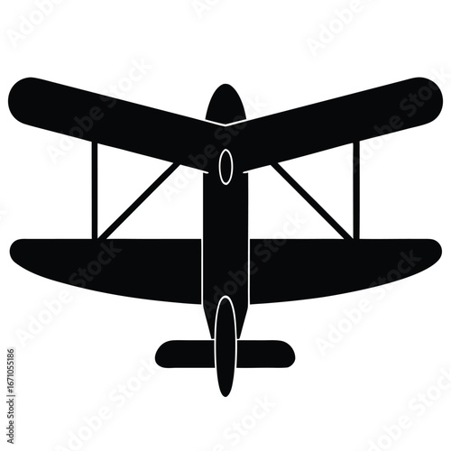Black biplane aircraft silhouette airplane aviation