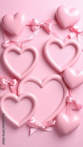 Sweet Symphony of Glossy Pink Hearts and Satin Bows.