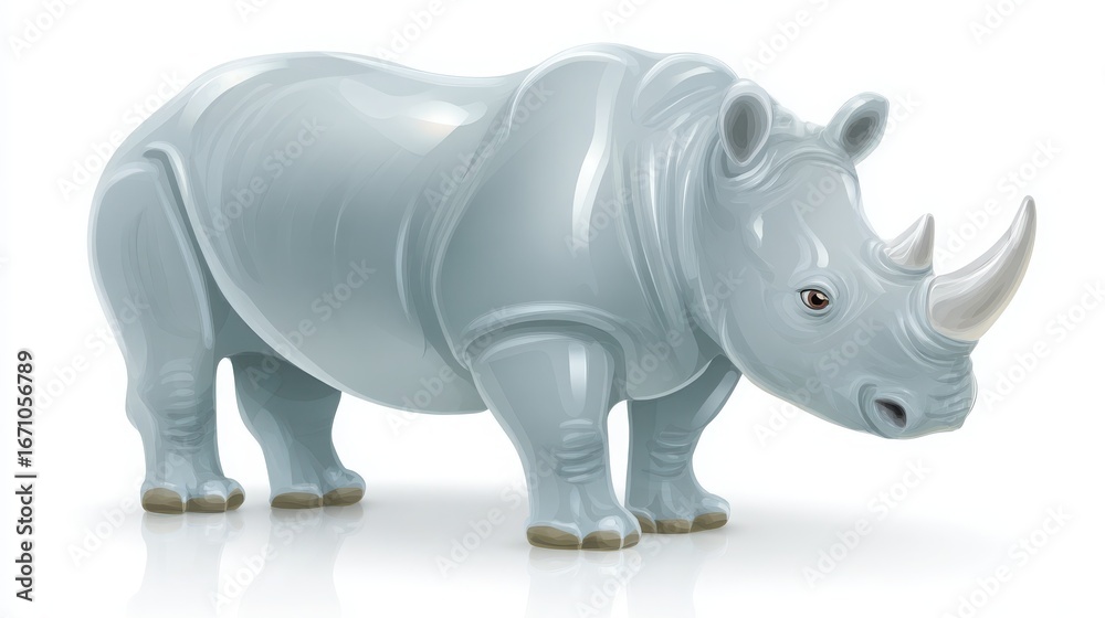 Fototapeta premium Realistic Cartoon Rhinoceros Illustration on White Background