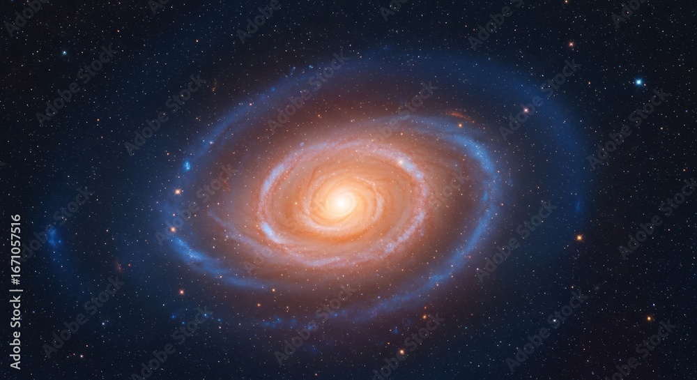 Obraz premium Stunning spiral galaxy with bright center and swirling blue arms, stars abound